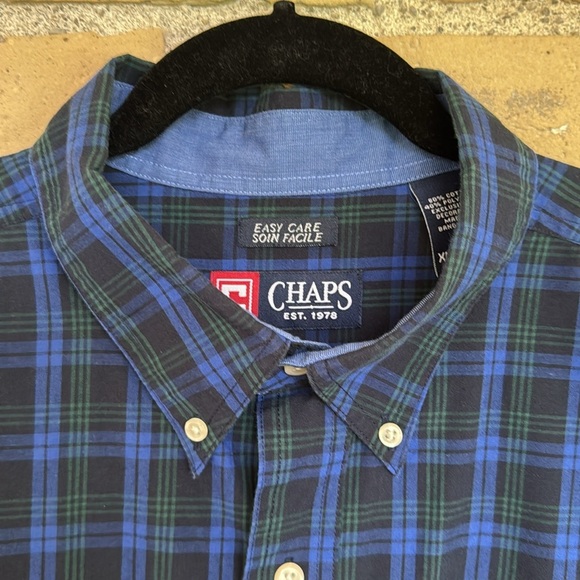 Chaps Ralph Lauren Blue and Green Plaid Men's Shirt - Picture 2 of 3